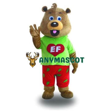 Fancy Cute Green Coat Bear Mascot Costume Shiping