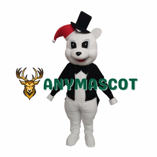 Animal White Bear With Black Jacket Christmas Mascot Costume