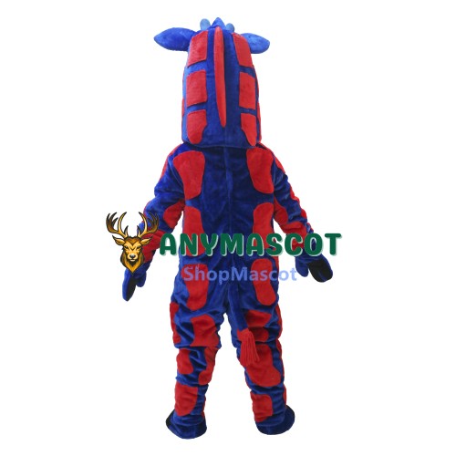 Blue & Red Realistic Giraffe Mascot Costume