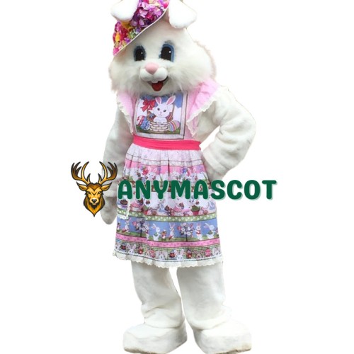 Happy Pink Dress Easter Bunny Mascot Costume