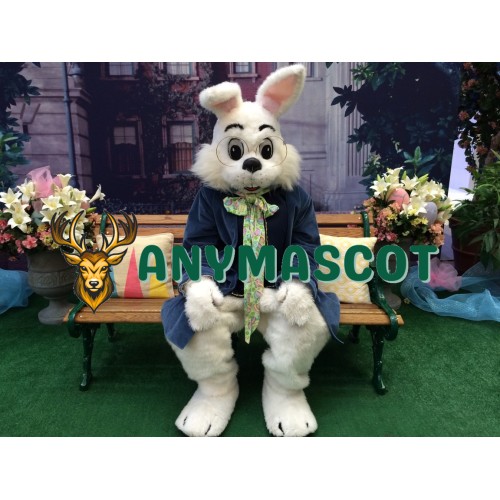 Realistic Blue Suit Rabbit Mascot Costume