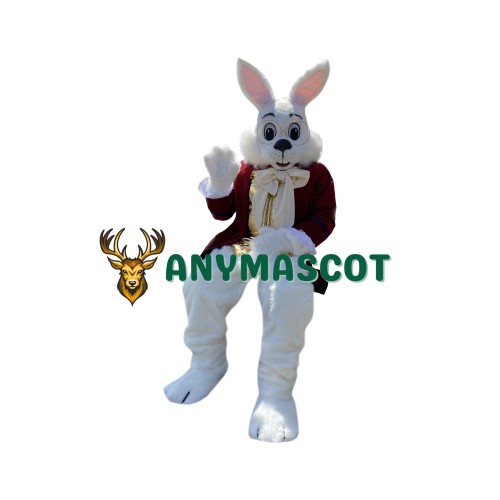 Friendly Red Suit Easter Bunny Mascot Costume