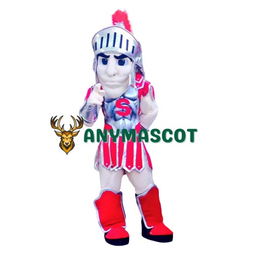 Superb Silver Red Spartan Mascot Costume