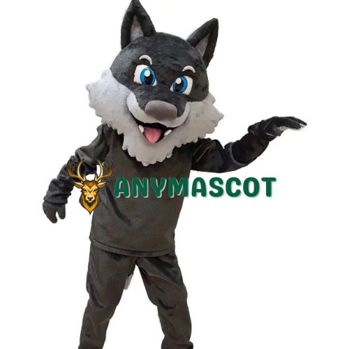 Happy Realistic Wolf Mascot Costume