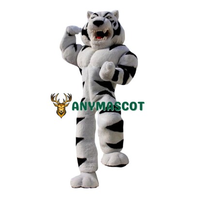 Power Muscular White Tiger Mascot Costume