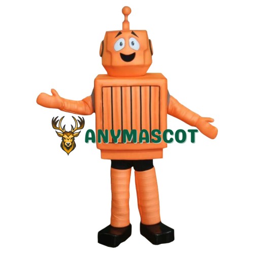 Friendly Orange Robot Mascot Costume