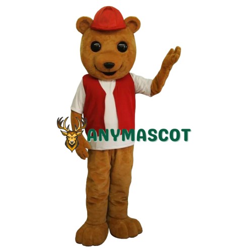 Friendly Lightweight Bear Mascot Costume With Red Suits