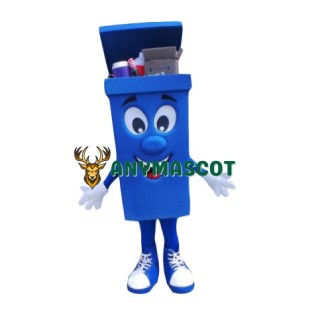 Friendly Lightweight Blue Trash Can Mascot Costume
