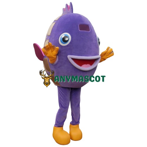 Happy Lightweight Purple Fish Mascot Costume