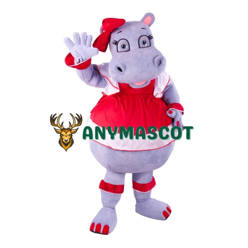 Red Dress Realistic Lightweight Hippo Mascot Costume