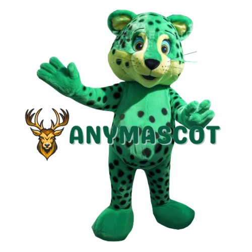 Happy Green Leopard Mascot Costume