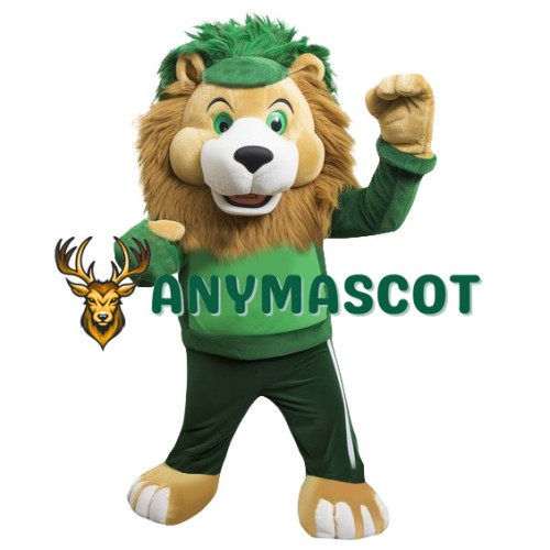 Happy Green Suit Lion Mascot Costume