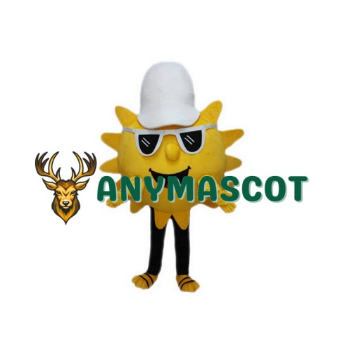 Yellow Sun with White Hat Mascot Costume