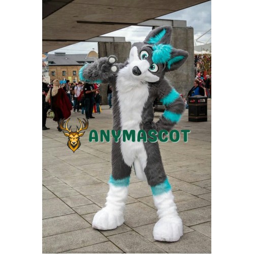 Gray & Blue Husky Mascot Costume