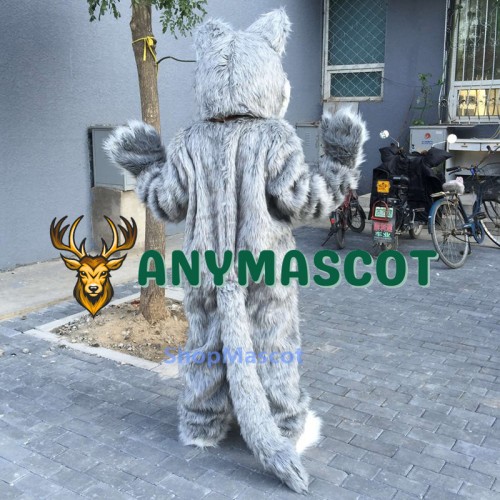 Long Gray Wolf Mascot Costume