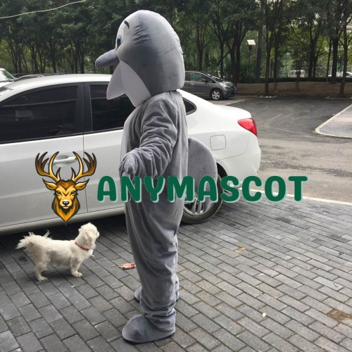 Gray Happy Dolphin Mascot Costume