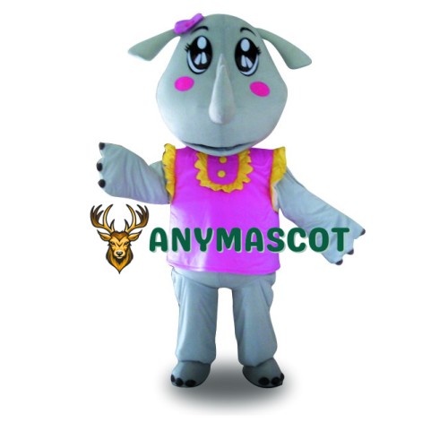 Pink Vest Rhinoceros Mascot Costume
